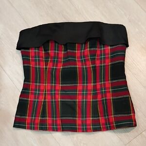 Trina Turk Black and Red Plaid Strapless Top